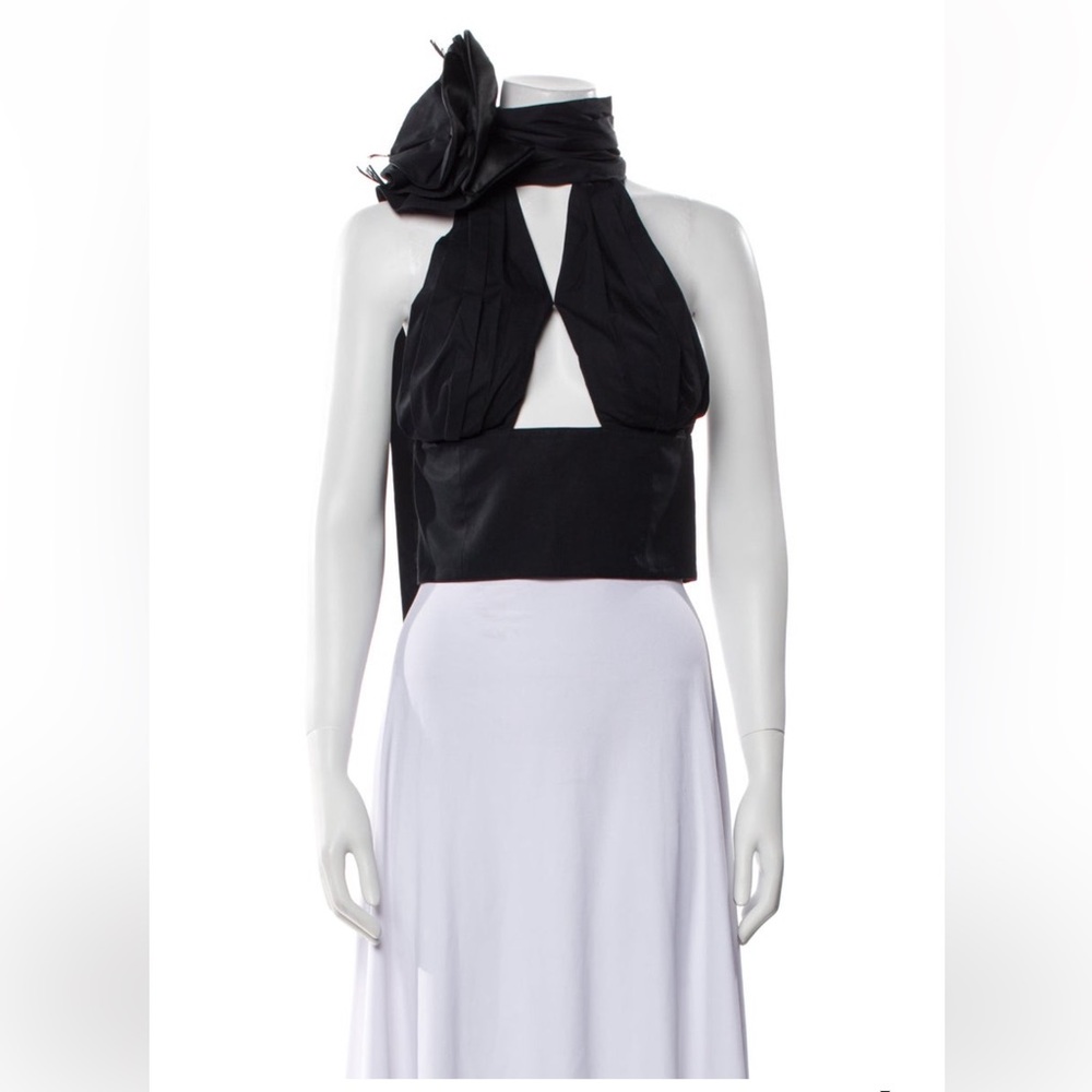AREA Black Silk Halter Scarf Crop Top |Size S US 4 - Picture 2 of 4